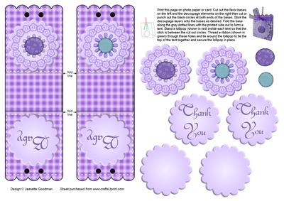 Purple Flower Lollipop Holder Baby Shower Favor