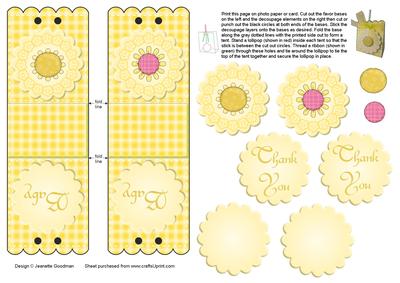 Yellow Flower Lollipop Holder Baby Shower Favor