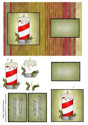 Watercolor on Canvas Christmas Candle with Holly