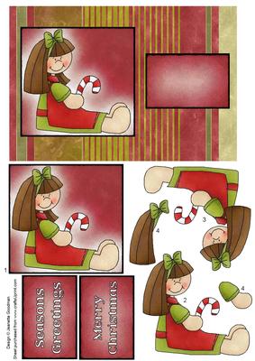 Watercolor on Canvas Christmas Girl with Candy Cane