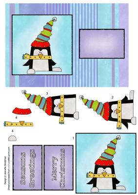 Watercolor on Canvas Christmas Penguin with Scarf and Hat