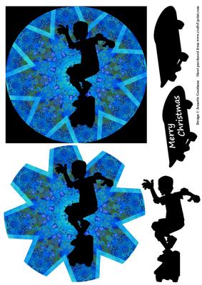 Christmas Skateboarder Silhouette Blue