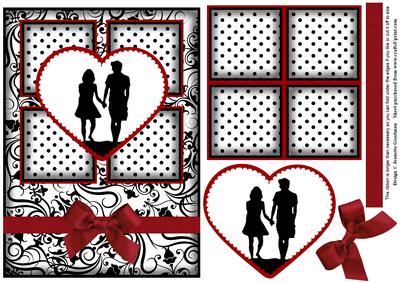 Engagement Silhouette 4 Square Red Heart Card