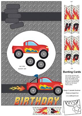 Red Racing Car Birthday Bunting Card
