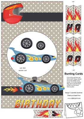 Blue Racing Car Birthday Bunting Card