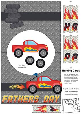 Red Racing Car Fathers Day Bunting Card