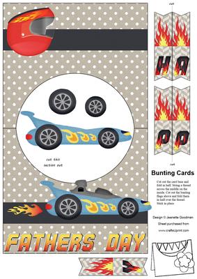 Blue Racing Car Fathers Day Bunting Card
