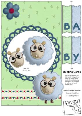 Cute Blue Felt Sheep Bunting Card