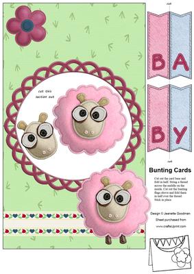 Cute Pink Felt Sheep Bunting Card