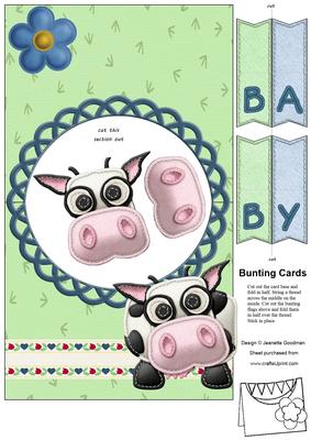 Cute Felt Cow Bunting Card