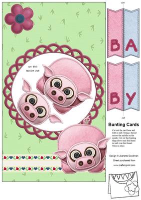 Cute Felt Piglet Bunting Card
