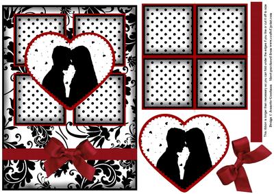 Engagement Silhouette 4 Square Red Heart Card 2