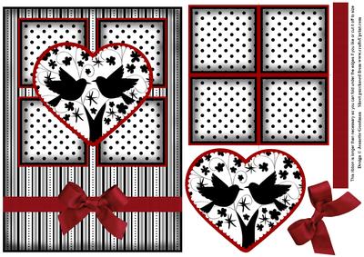 Engagement Silhouette 4 Square Red Heart Love Birds Card