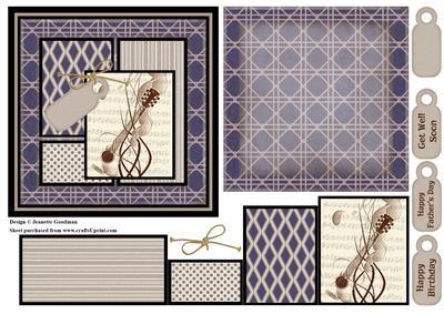 Guitar Music Score Square Panel Card Sepia