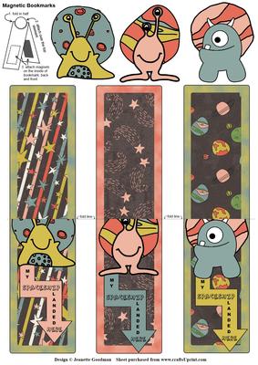 Space Alien Magnetic Bookmarks Muted Tones