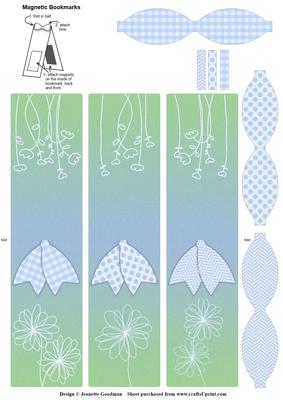 Flower and Bow Magnetic Bookmarks - Blue and Green