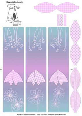Flower and Bow Magnetic Bookmarks - Pink and Blue