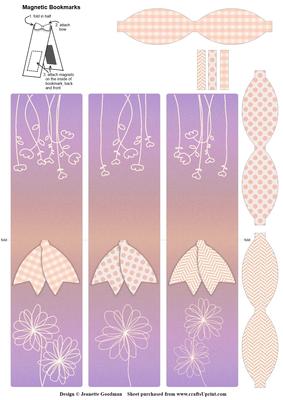Flower and Bow Magnetic Bookmarks - Apricot and Purple