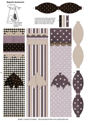 Oxford Beige and Mauve Bow Magnetic Bookmarks