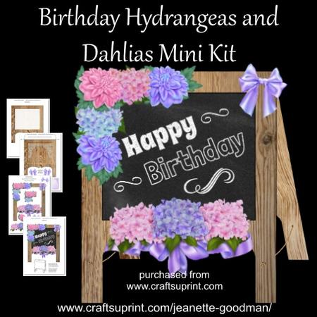 Birthday Hydrangeas and Dahlias Chalkboard Card Mini Kit