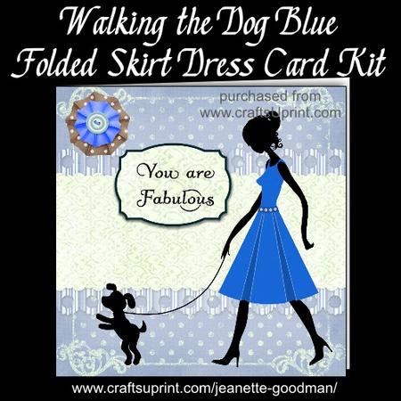Walking the Dog Blue Folded Skirt Dress Card Kit