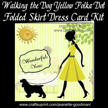Walking the Dog Yellow Polka Dot Folded Skirt Dress Card Kit