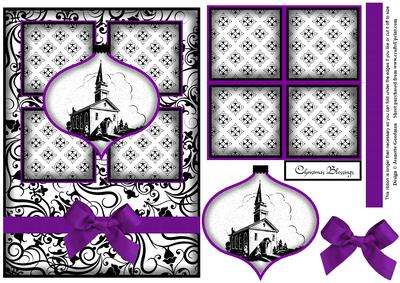 Christmas Decoration Church Silhouette 4 Square Card