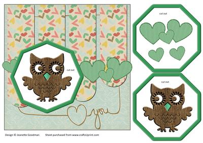 Owl Dangle Heart You Green and Gold