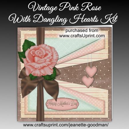 Vintage Pink Rose with Dangling Hearts Card