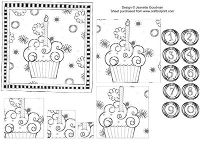 Black and White Doodle Birthday Cupcake Pyramage