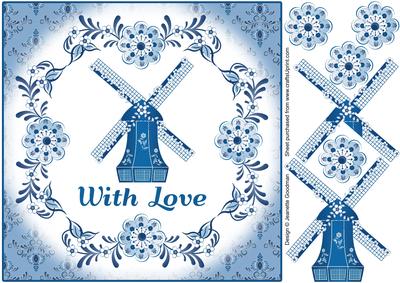Delft Blue Windmill with Flowers