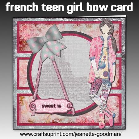 French Teen Girl Bow Card Kit