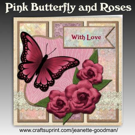 Pink Butterfly and Roses Square Card