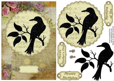 Vintage Pink Roses and Bird Silhouette Card