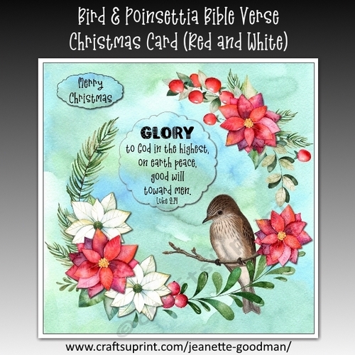 Bird and Poinsettia Bible Verse Christmas Card Kit Red and White
