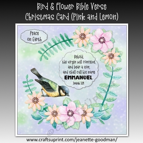 Bird and Flowers Bible Verse Christmas Card Kit Pink and Lemon