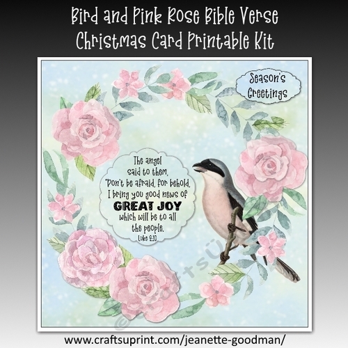 Bird and Pink Roses Bible Verse Christmas Card Kit