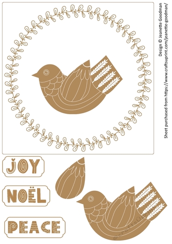 Scandinavian Christmas Card – Bird in Wreath (Tan)