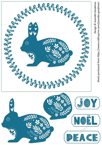 Scandinavian Christmas Card - Hare in Wreath (Blue)