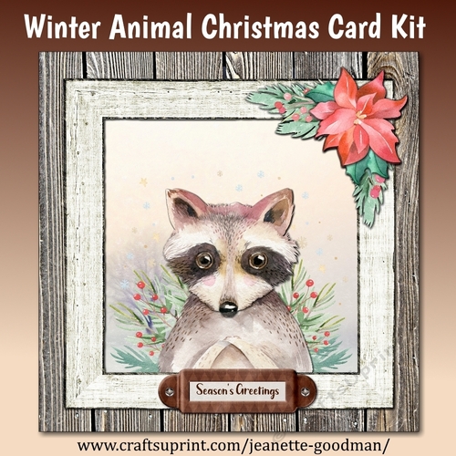 Printable Winter Raccoon Christmas Card Kit