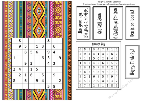 Fun Printable A5 Tribal Sudoku Puzzle Card Easy3