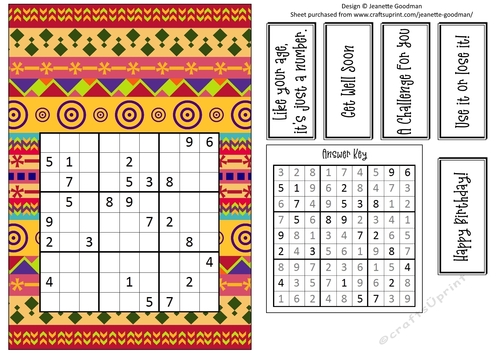 Fun Printable A5 Tribal Sudoku Puzzle Card Hard3