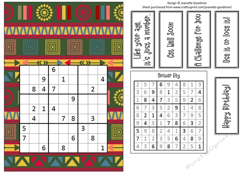 Fun Printable A5 Tribal Sudoku Puzzle Card Hard4