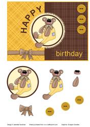 Teddy Bear Birthday Card in Brown and Yellow