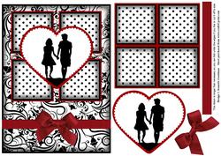 Engagement Silhouette 4 Square Red Heart Card
