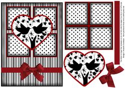 Engagement Silhouette 4 Square Red Heart Love Birds Card