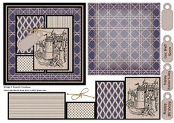 Medieval Castle Keep Square Panel Card Sepia