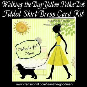 Walking the Dog Yellow Polka Dot Folded Skirt Dress Card Kit