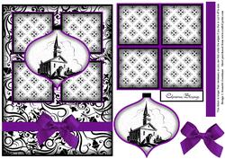 Christmas Decoration Church Silhouette 4 Square Card