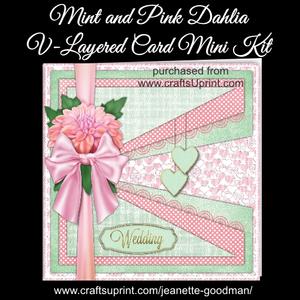 Mint & Pink Dahlia with Dangling Hearts Card